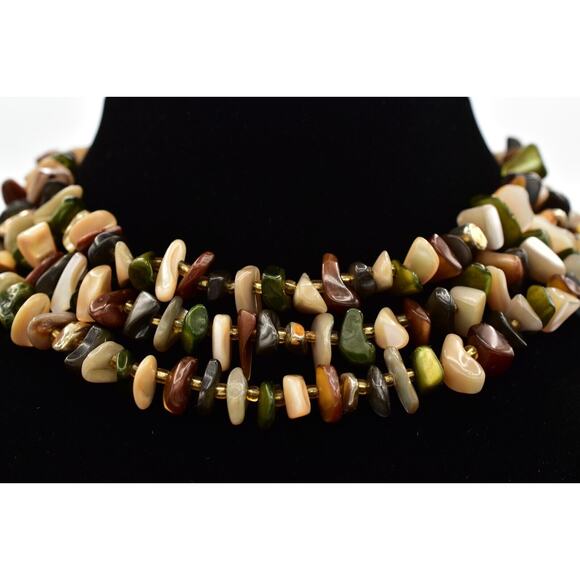 Japan Vintage Beaded Collar Necklace Multi-Strand Stone 1960s Signed BinBH - Picture 5 of 12